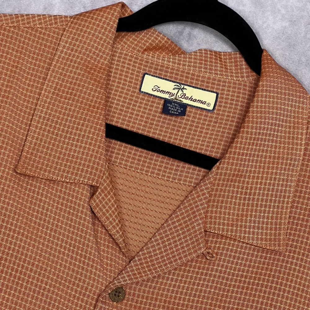 Tommy Bahama Camp Shirt Mens XXL Orange Excellent Silk Textured Relax T3806